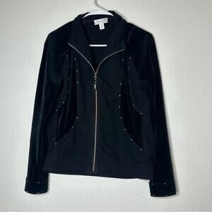 St. John Sport Black Velvet Stretch Zip Up Studded Jacket Small